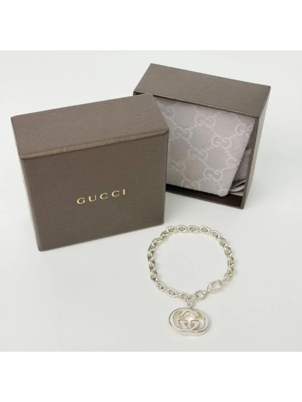 Gucci Interlocking Charm Chain Bracelet 925 Sterling Silver Vintage